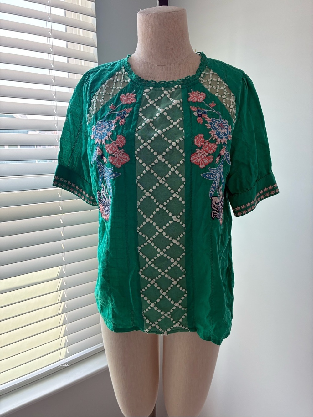 Maeve Anthropologie Women's Green Floral Perennial Blouse